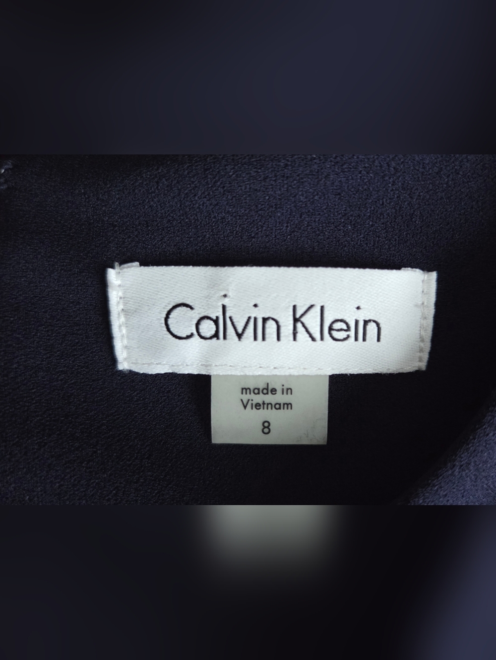 NWT Calvin Klein Navy Dress with White Trim and Bell Sleeves Size 8 - Picture 12 of 14
